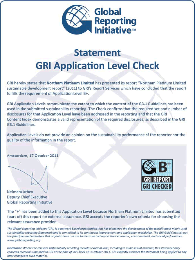 GRI application level check statement